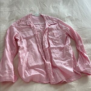 H&M 100% linen pink button down shirt